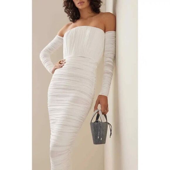 ALEX PERRY Sterling Ruched Long Sleeve Off Shoulder Dress AU14/US10 - Picture 3 of 12